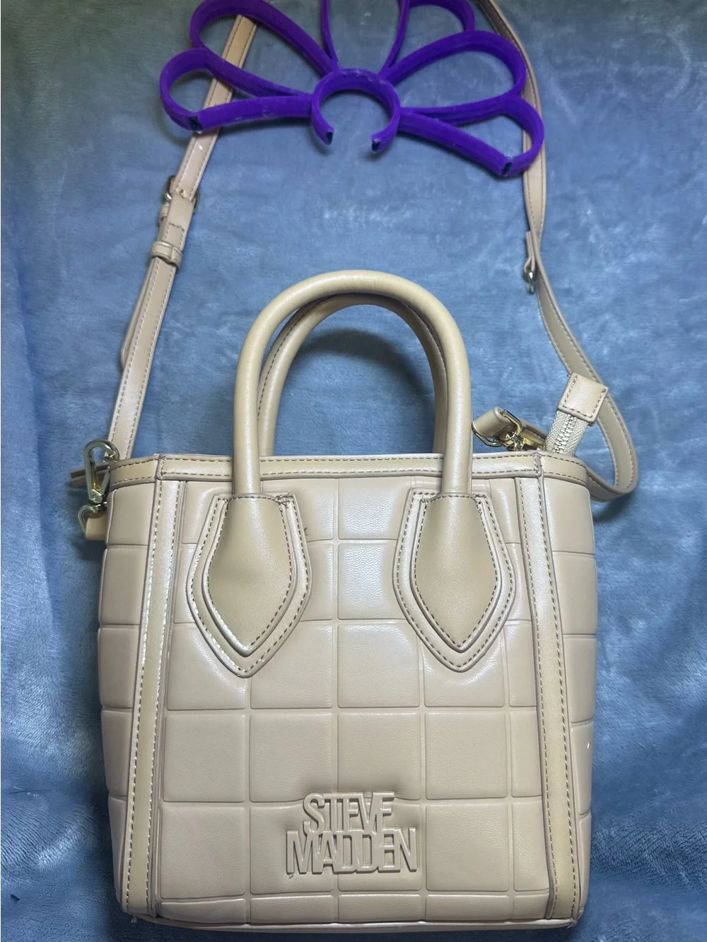 Steve Madden Cream Quilted Satchel with Detachable Strap
